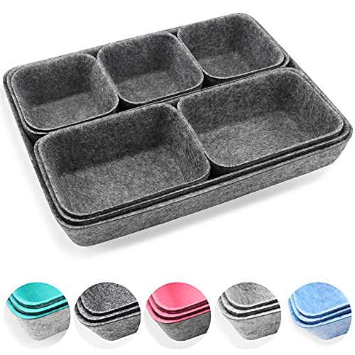 Felt Drawer Organizer Tray, 8 Pack Shallow Desk Drawer Organizer, Save Desk Space Dividers Box for Office Gadgets and Jewelry Storage (Dark Gray)