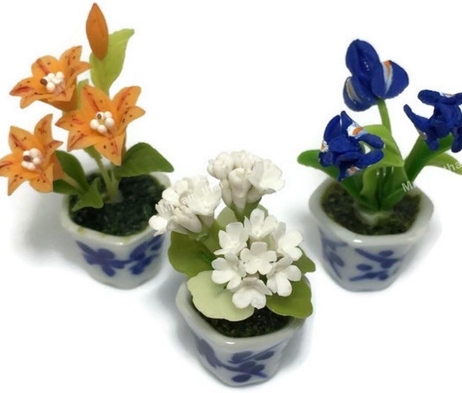 3pc Miniature Clay Flower Dollhouse Fairy Garden Mini Plant Trees Ceramic Paint Furniture Bundles Artificial Flowers Orchid #056