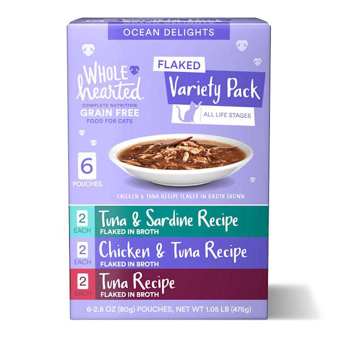 WholeHearted Grain Free Ocean Delights Flaked Wet Cat Food Variety Pack for All Life Stages - Pet Supplies online store