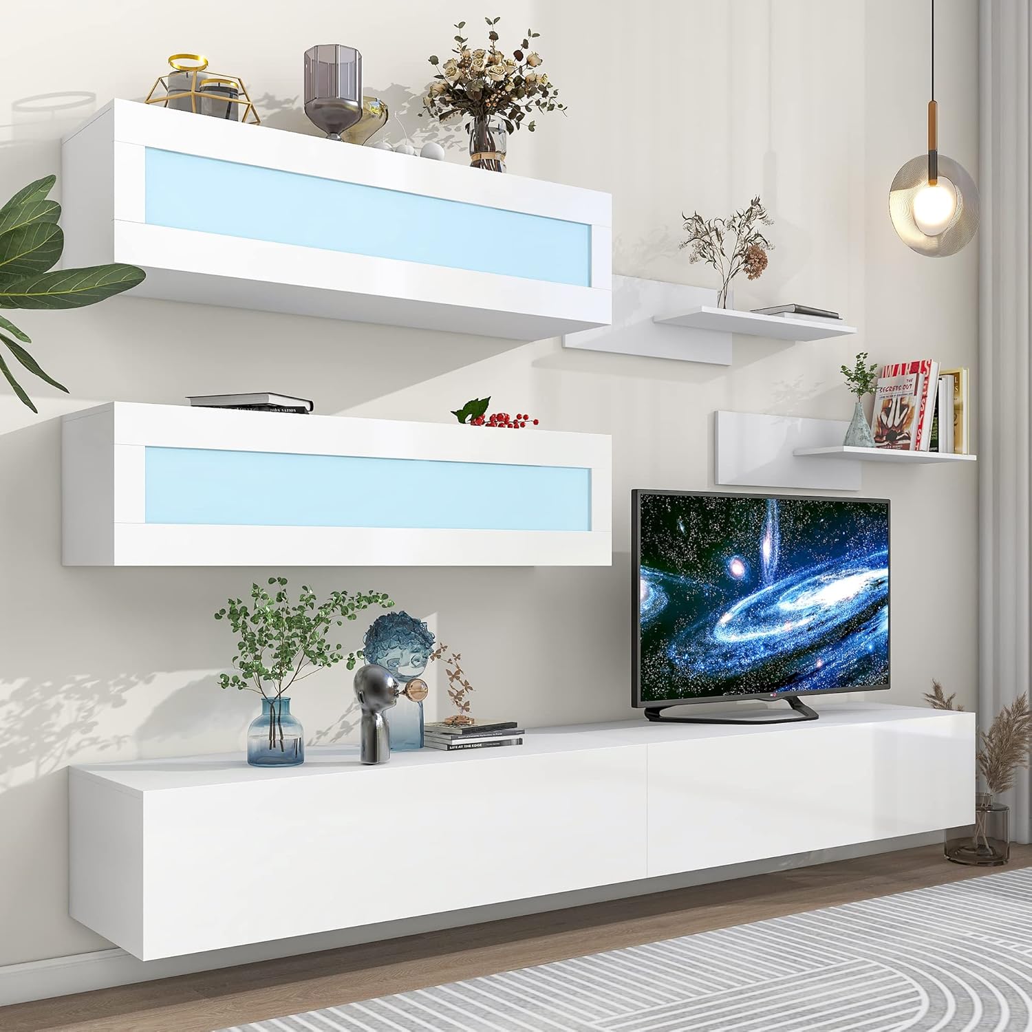 Wall Mount Floating TV Stand with LED Lights, 95
