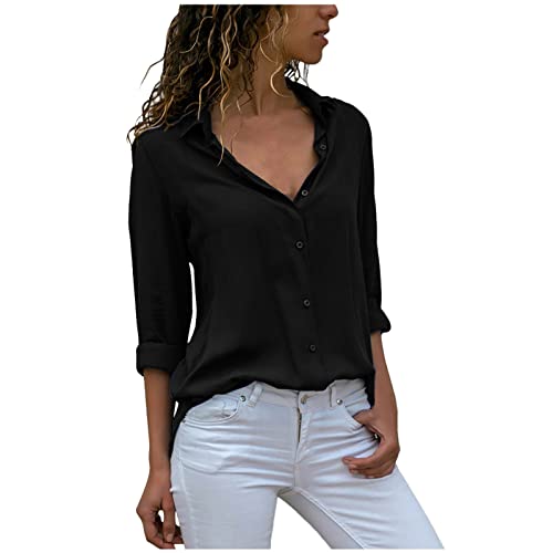 Elegant Shirt for Women Dressy Button Up Blouse Long Sleeve Lapel Blouses Flowy Chiffon Tops Work Office Clothes