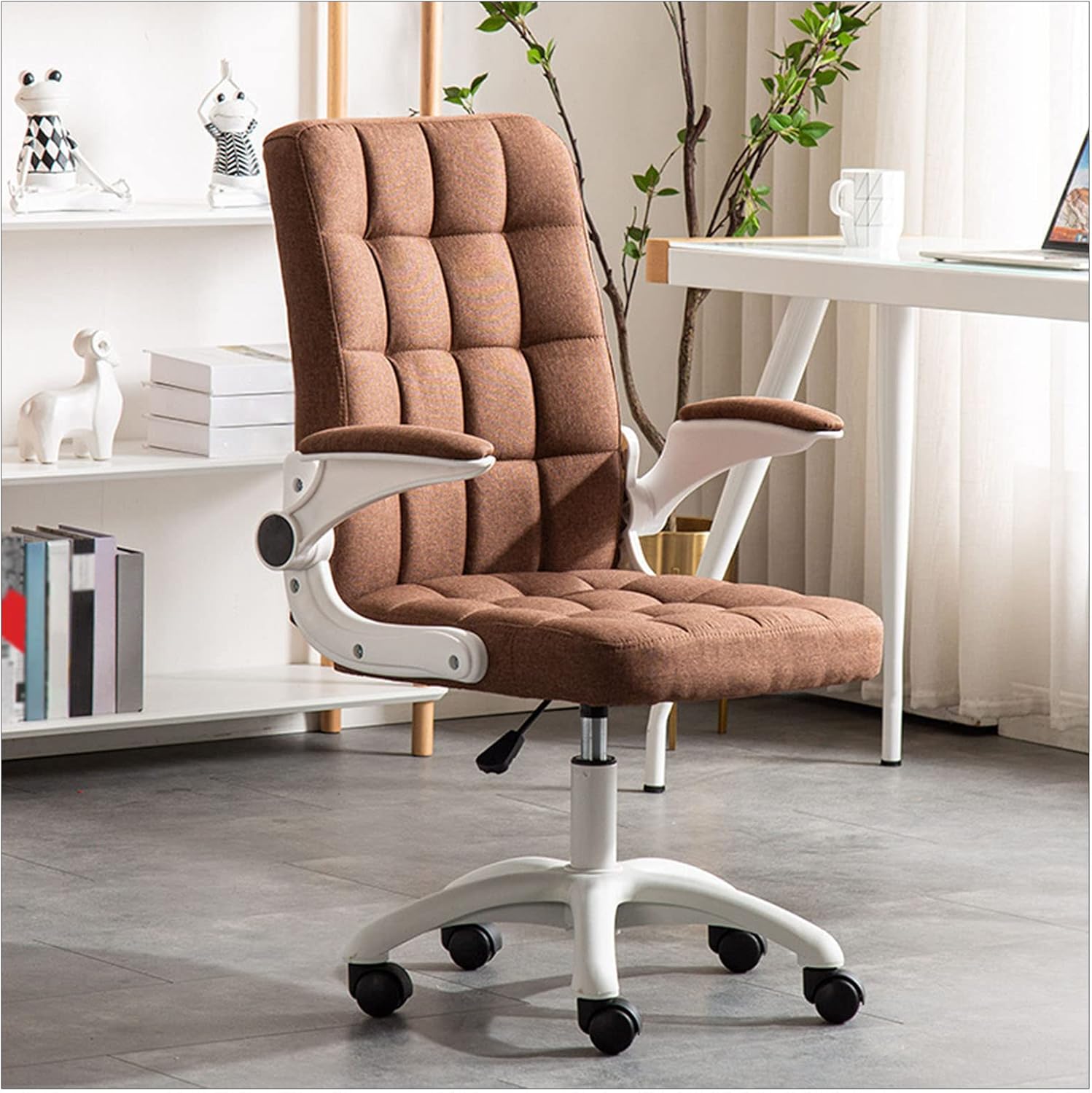 Swivel Chair Office Chair Desk Chair Swivel Home Comfort Chairs, 360 Degrees with Flip-Up Arms and Twill Fabric Height Adjusta