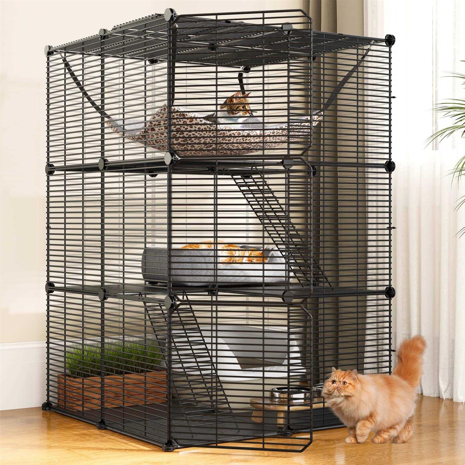 YITAHOME Cat Cage Indoor Cat Enclosures DIY Cat Playpen Metal Kennel with Extra Large Hammock for 1-2 Cats - Pet Supplies online store