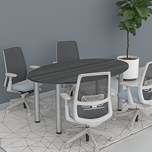 6Ft Oval Conference Table with Silver Post Legs | Harmony Series | 4 Person Meeting Room Table | Black Cypress