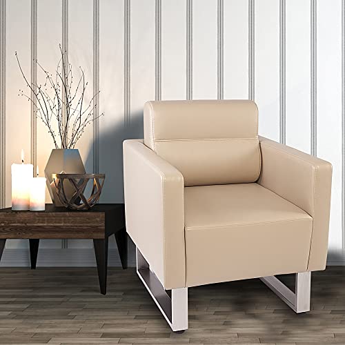 Accent Chair Arm Chair Lounge Sofa Upholstered Faux Leather Club Chair Ergonomic Lumbar Support Comfy Cubic Waiting Room Side Chair Modern Mid Century for Living Room Bedroom Salon Mall Brush Nickel