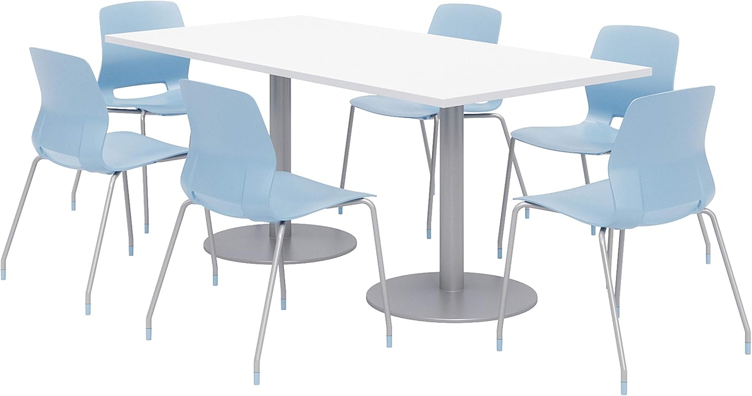 Lola Series Dining Set, Designer White Table, Sky Blue Chairs