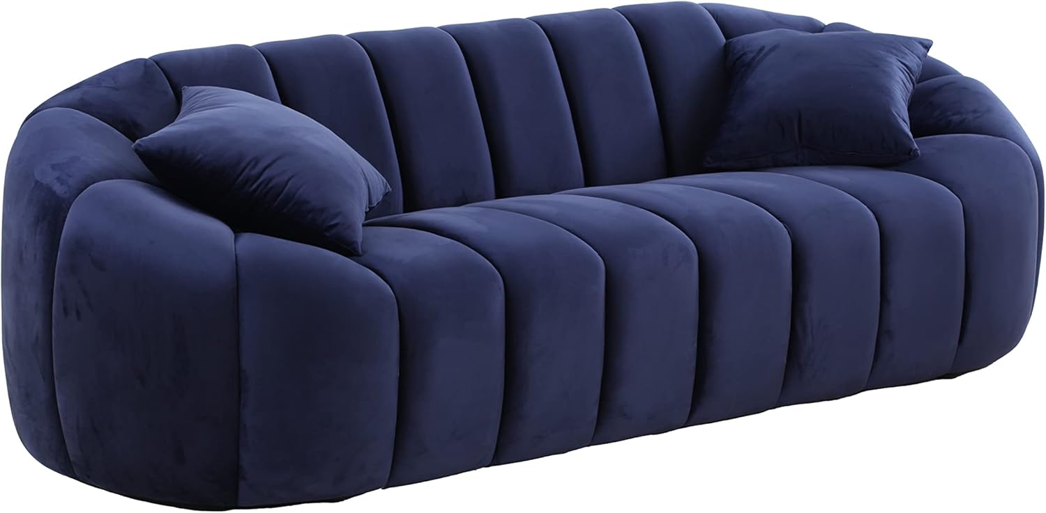 88'' Modern Sofa 3 Seater Couch with Deep Channel Tufting Stunning Navy Velvet Sofa for for Living Room,Bedroom
