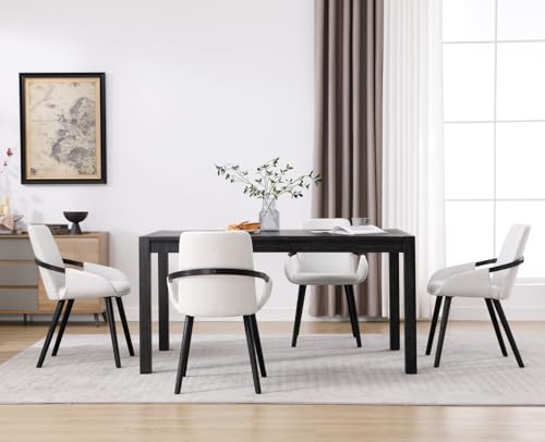 EALSON Mid Century Dining Chairs Set of 2 Upholstered Linen Dining Room Chairs Modern Kitchen Chairs with Natural Wood Frame Curved Arms Accent Side Chairs for Living Room/Reception, Beige