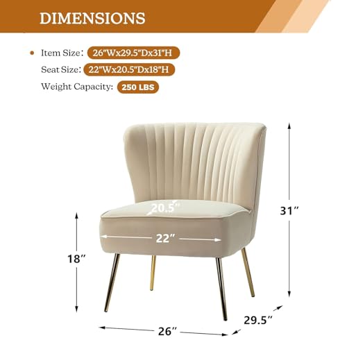 TINA'S HOME Velvet Armless Accent Chair, Upholstered Modern Small Side Chair with Golden Legs, Comfy Cute Wingback Slipper Chair for Living Room, Study, Beauty Room, Thickly Padded(BLUE)