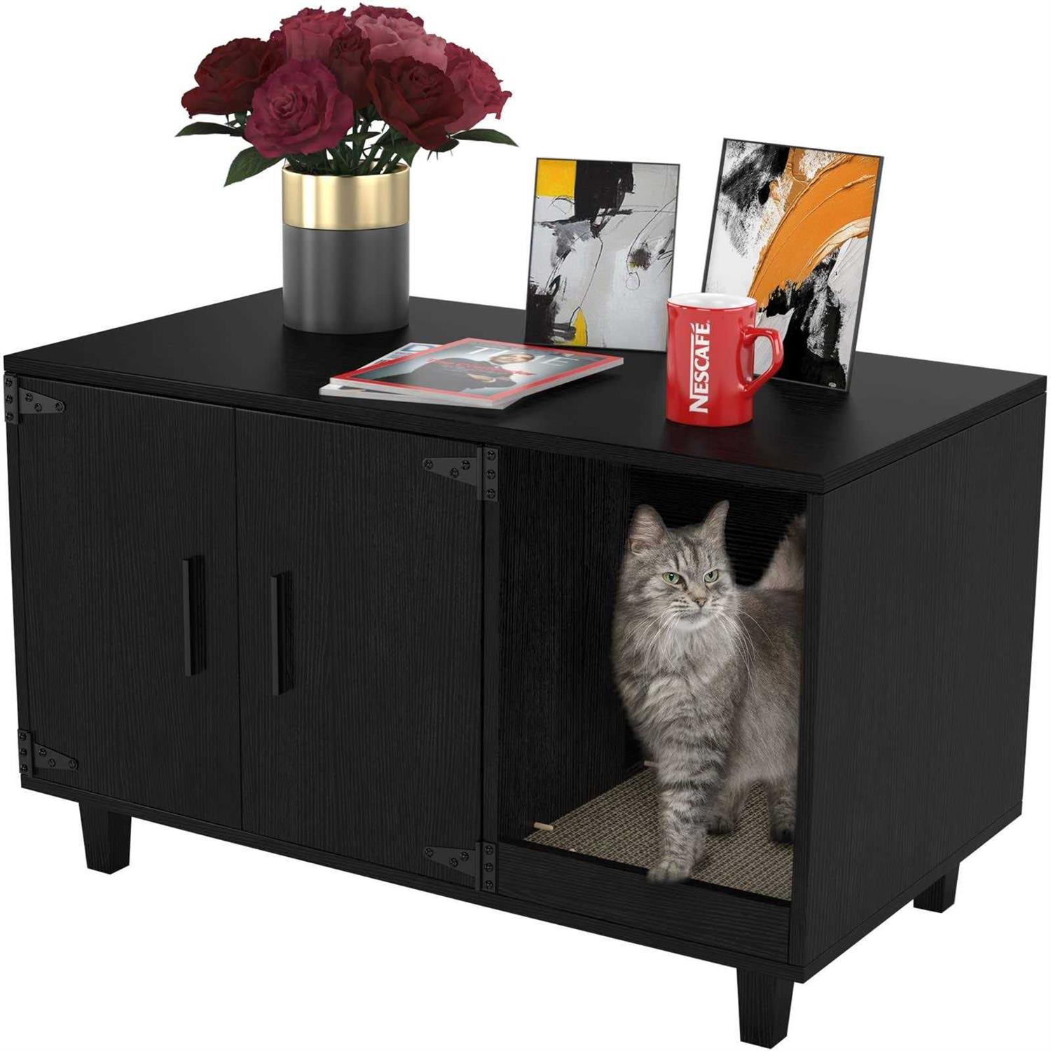 GDLF Pet Crate Cat Washroom Hidden Litter Box Enclosure as Table Nightstand with Scratch Pad,Stackable - Pet Supplies online store