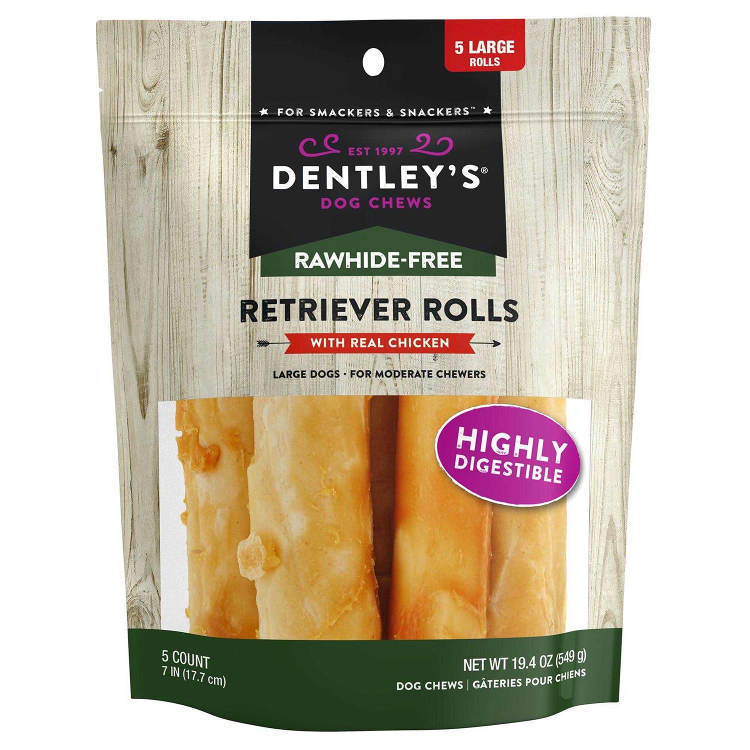 Dentley's Rawhide Free Retriever Rolls 7 Dog - Pet Supplies online store