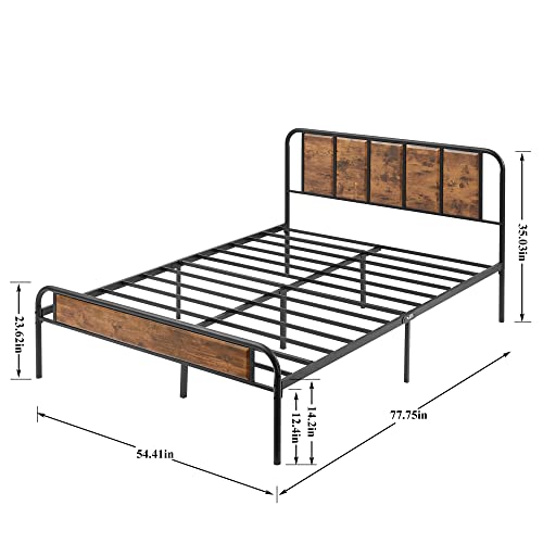 VECELO Queen Size Metal Platform Bed Frame with Wooden Headboard and 4 Storage Drawers/Steel Slat Support/No Box Spring Needed/Easy Assembly