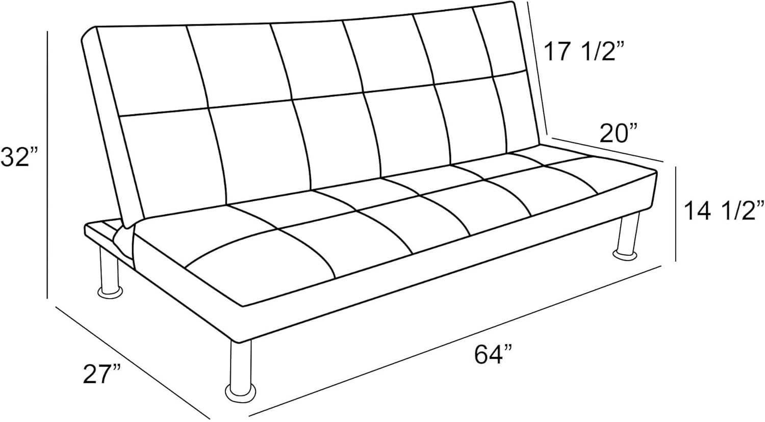 Faux Leather Futon Convertible Sofa Bed for Home Office, Tufted Back, Black&White