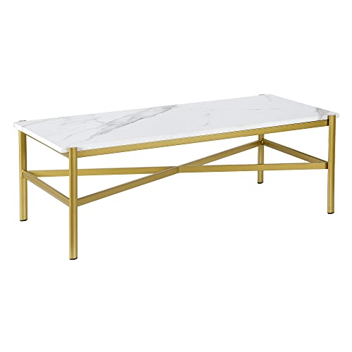 Braxton 46'' Wide Rectangular Coffee Table with Faux Marble Top in Gold