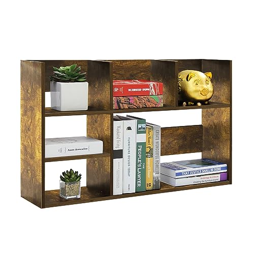 TY ARTS & CULTURE - Wood Desktop Storage Organizer Multipurpose Desk Bookshelf Case Display Large Shelf Rack Counter Top Bookcase for Office Home (Brown)