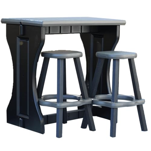 Double Bar Set includes 2 Barstools Redwood Top & Black Base Ideal for Patio Hot Tub Area Backyard Durable WeatherResistant Design Easy Nohardware Assembly Proudly Made in USA