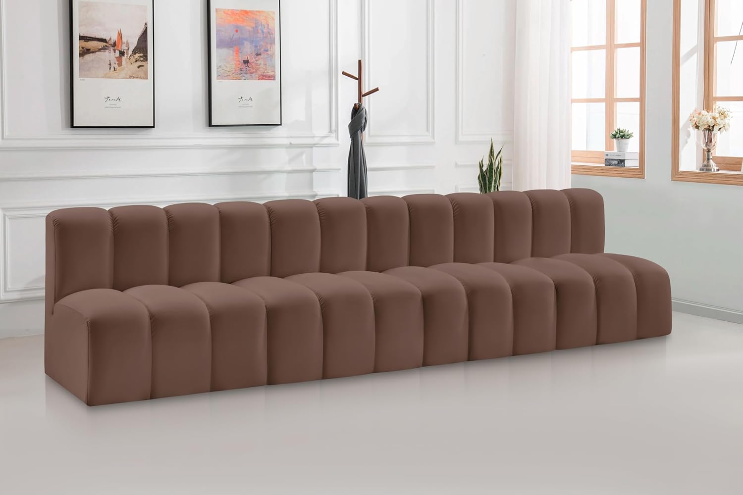 Meridian Furniture Arc Collection Modern | Contemporary Sofa with Soft Vegan Leather, Deep Channel Tufting, Modular, 119