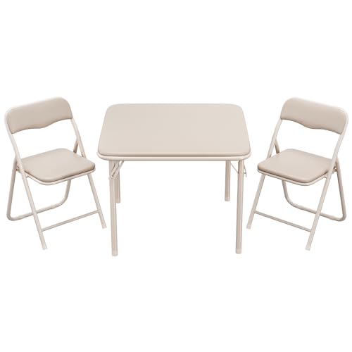GAOMON Boys and Girls Folding Table and Chairs Set of 3, Portable Table and Chair with Pu Soft Cushion, No Installation Required, Suitable for Eating, Reading and Playing
