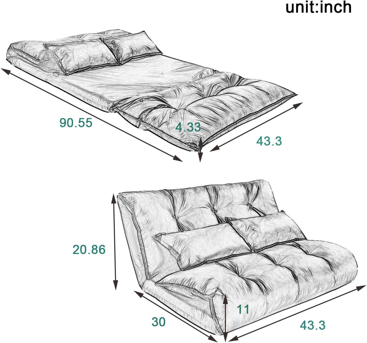 NicBex Folding Sofa Bed Convertible Chair to Bed Reversible Sectional Sofa Floor Sofa Adjustable Folding Bring Pillow Suitable for Apartments, Dormitories, Studios, Offices, Red