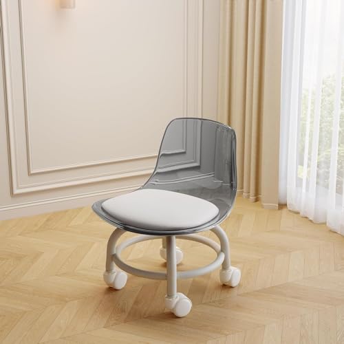 Low Rolling Stool-Small Acrylic Stool with Wheels,Mini Roller Seat with Back Support,Short Rolling Stool Chair for Work,Home Cleaning,Garage,Office and Laundry (Gray)