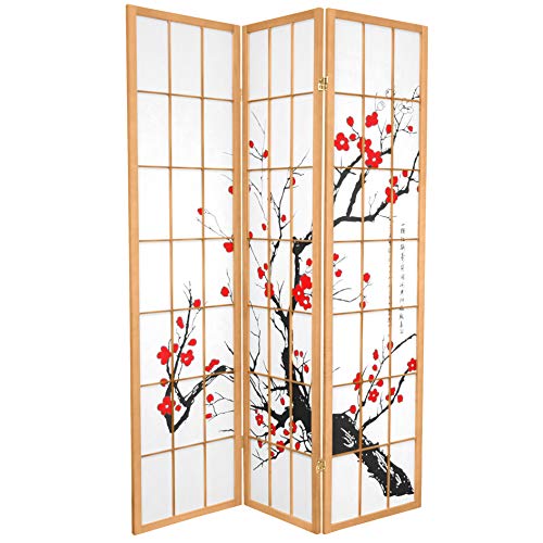 Oriental Furniture 6 ft. Tall Flower Blossom Divider - Rosewood - 4 Panels