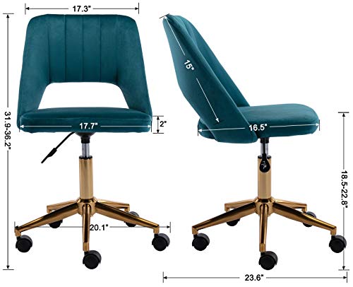 Wahson Blue Velvet Home Office Desk Chair with Wheels, Swivel Vanity Task Chair, Teal
