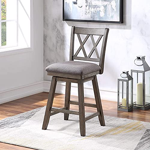 Home Brookline Swivel Bar Stool Chair with 360° Turn Mechanism, Rustic Farmhouse Stools for Kitchen Counter with Cushion, 24