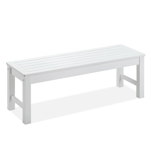 Psilvam Outdoor Bench, Two Person Poly Lumber Porch Bench, Weatherproof Garden Bench That Never Rot and Fade, All-Weather Patio Bench Suit for Garden, Porch, and Park (White)