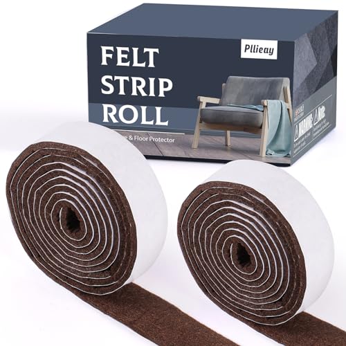 Pllieay 2 Pack Felt Strip Rolls with Adhesive Backing Heavy-Duty Felt Furniture Pads for Hardwood Floors and Rocking Chair to Protect Surface from Scratches & Damage(Brown, 118 x 2 x 0.12 Inch)