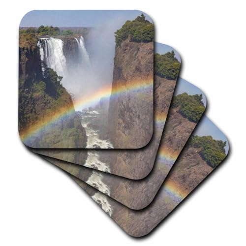 Set of 8 Ceramic Tile Coasters - Zimbabwe, Victoria Falls. Rainbow at Victoria Falls Landscape