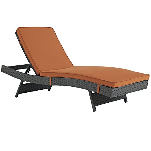 Modway Sojourn Wicker Rattan Outdoor Patio Sunbrella Fabric Chaise Lounge in Canvas Tuscan