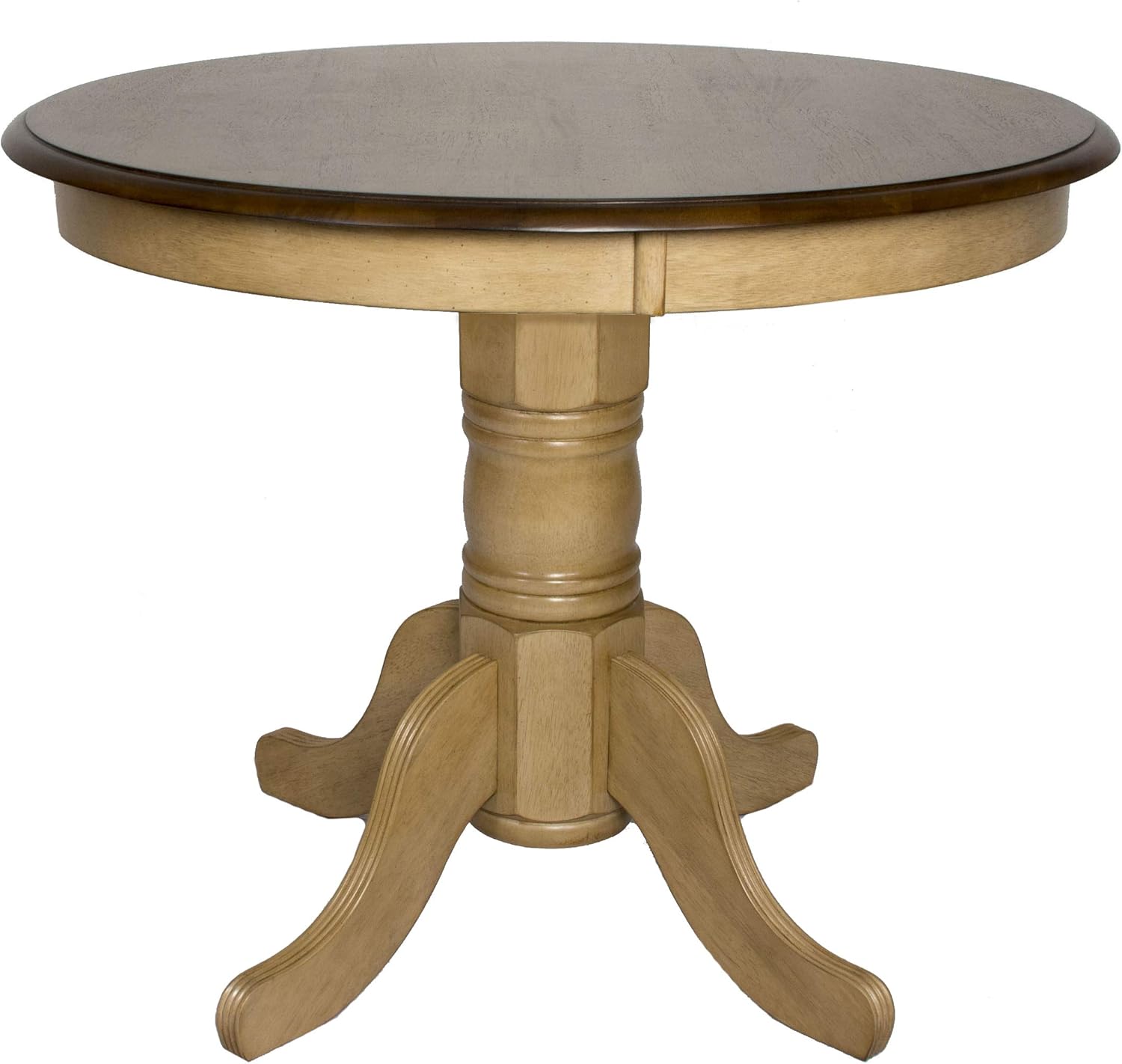 Sunset Trading Brook Round Pedestal Dining Table, Distressed Two Tone Light Creamy Wheat with Warm Pecan Brown