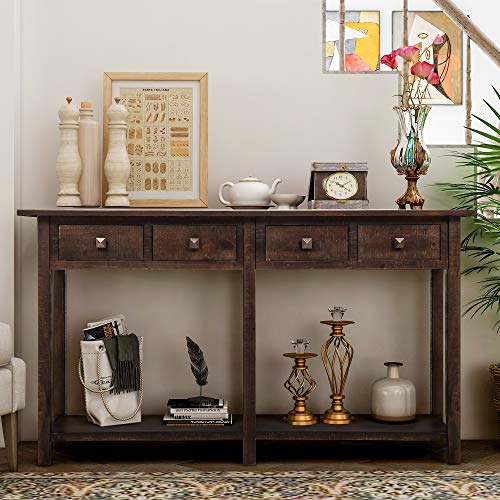 Merax Antique Navy Wood Narrow Entry Table for Hallways Foyer with Drawers and Bottom Shelf, 1 Set