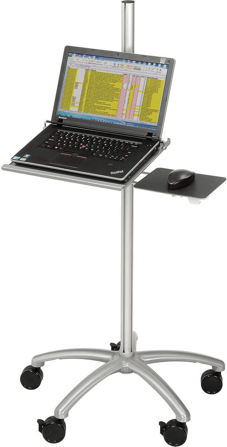 Global Industrial Height Adjustable Anti-Theft Mobile Laptop Computer Workstation Security Cart, Silver