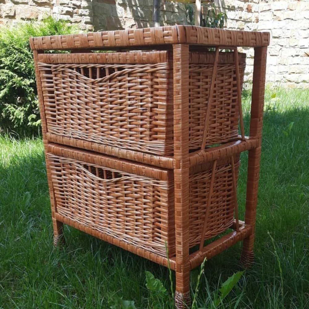 Rattan Dresser, Wicker Dresser, Chest of 2 Drawers, Clothes Drawers, 22