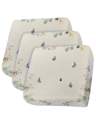 Spring Floral Sofa Couch Cushion Covers Washable, Removable Stretchable Sectional Couch Covers Slipcovers for L & T Shape Sofa Protector S Size 3 pcs Rustic Elegant Summer Botanical Butterfly