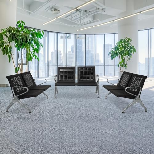 JSUN7 Airport Reception Chair - 2 Seat Waiting Room Chair with Arm, Office Guest Chairs, Waiting Room Bench Lobby Chairs for Airport Solon Office Barber Shop Bank and Mall, Silver