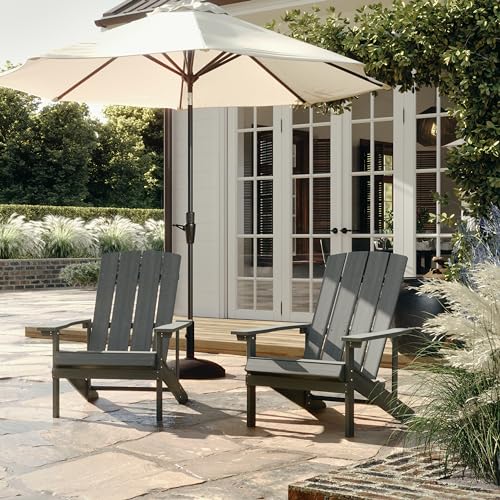 EMMA + OLIVER Outdoor Gray All-Weather Poly Resin Wood Adirondack Chair