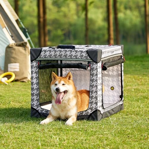 Lesure Soft Collapsible Dog Crate - 30 Inch Portable Travel Dog Crate for Medium Dogs Indoor & Outdoor, 4-Door Foldable Pet Kennel with Durable Mesh Windows (Grey)