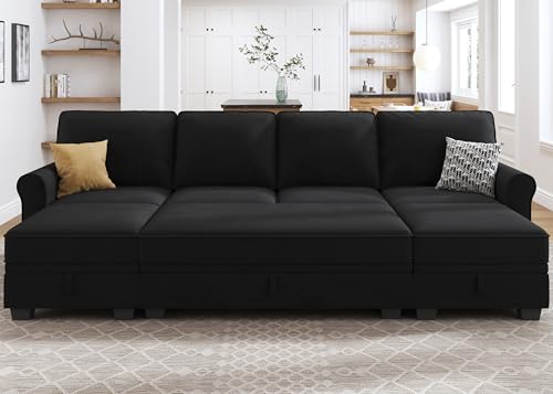 HONBAY Convertible Sectional Sofa Set with Storage Seat U Shaped Sectional Couch with Reversible Chaise Sleeper Sectional Couch Bed for Living Room