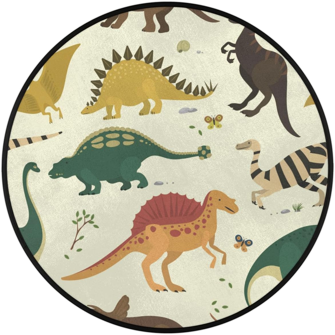 3 Ft Cute Dinosaur Print Round Desk Chair Mat Non-Slip Soft Desk Floor Mat Washable Floor Mat for Office Living Room Bedrooms Laundry Room Foyer Doorway