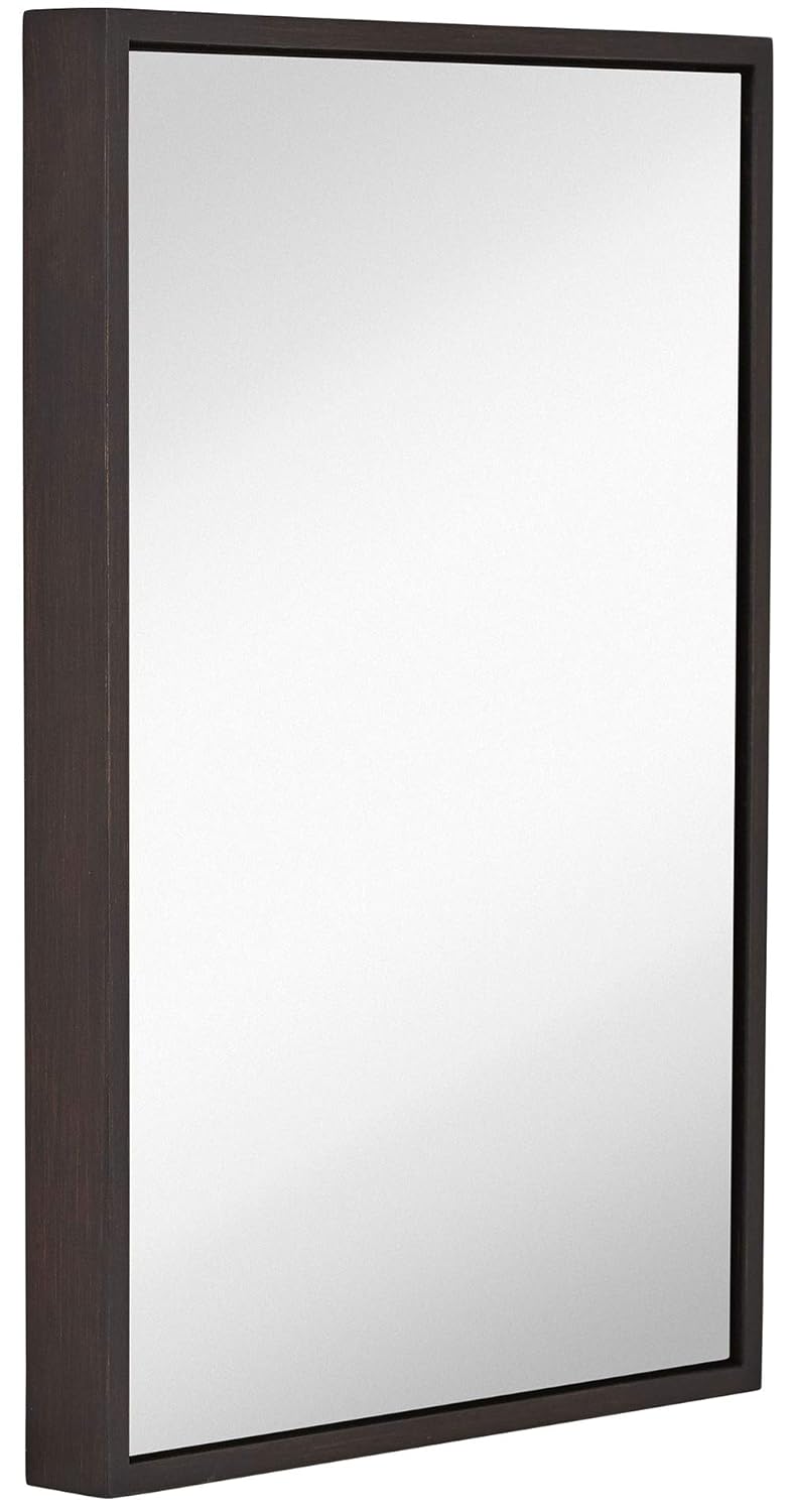 Hamilton Hills 16x24 inch Wenge Framed Mirror | Small Rectangular Bathroom Mirrors for Wall | Floating Glass Panel Vanity with Border | Wall-Mounted Mirror for Decor | Hangs Horizontal or Vertical