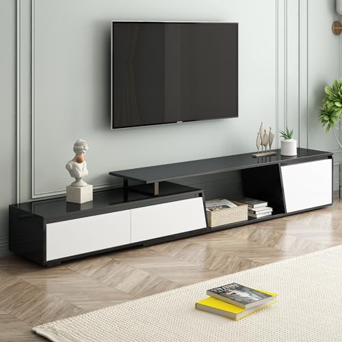 LZ LEISURE ZONE Modern TV Stand for Up to 80 Inch TV, Two-tone Media Console Entertainment Center with Storage, TV Console Table with Drawers and Open Compartments for Living Room/Bedroom, White
