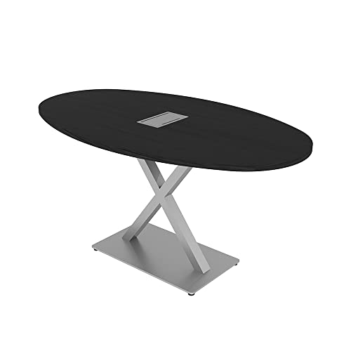 6 Person Conference Room Table with X Base | Boat Oval Shape| Harmony Series | 5Ft | White