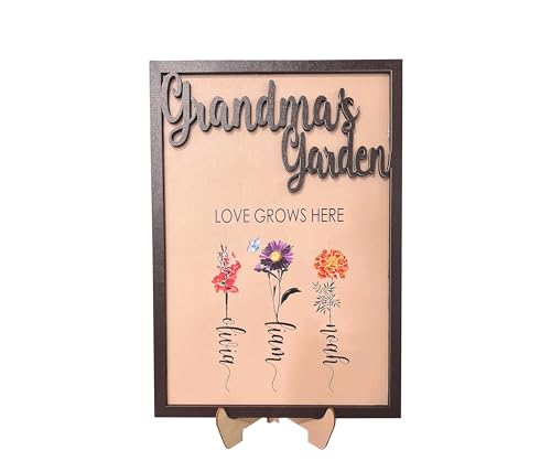 Custom Name Family Wooden Plaque Sign, Personalized Birth Month Flowers Wood Frame, Mom's Grandma's Gift, Personalized Mother's Day Gift (ash)