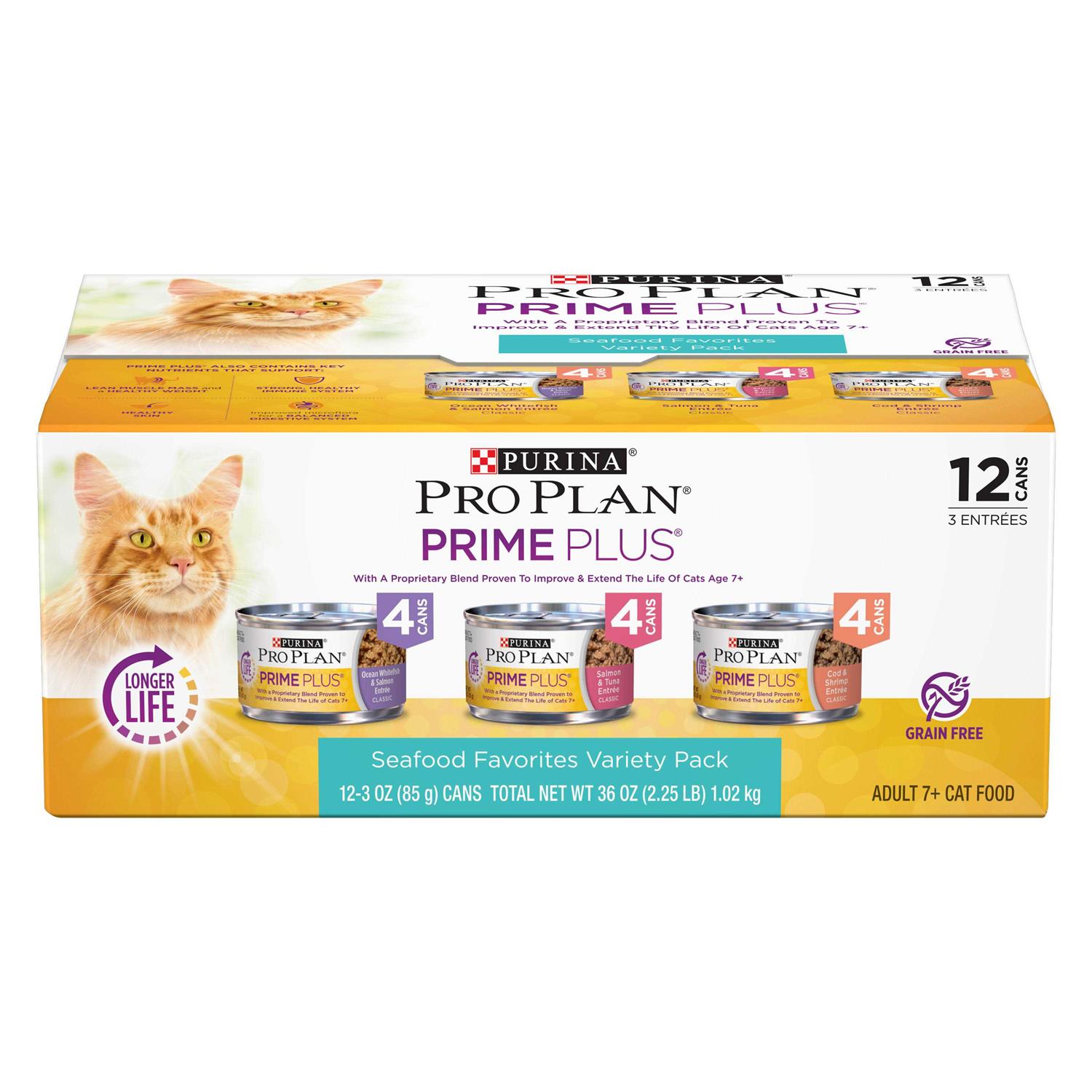 Purina Pro Plan Grain-Free Senior Pate Prime Plus Seafood Favorites Wet Cat Food Variety Pack - Pet Supplies online store