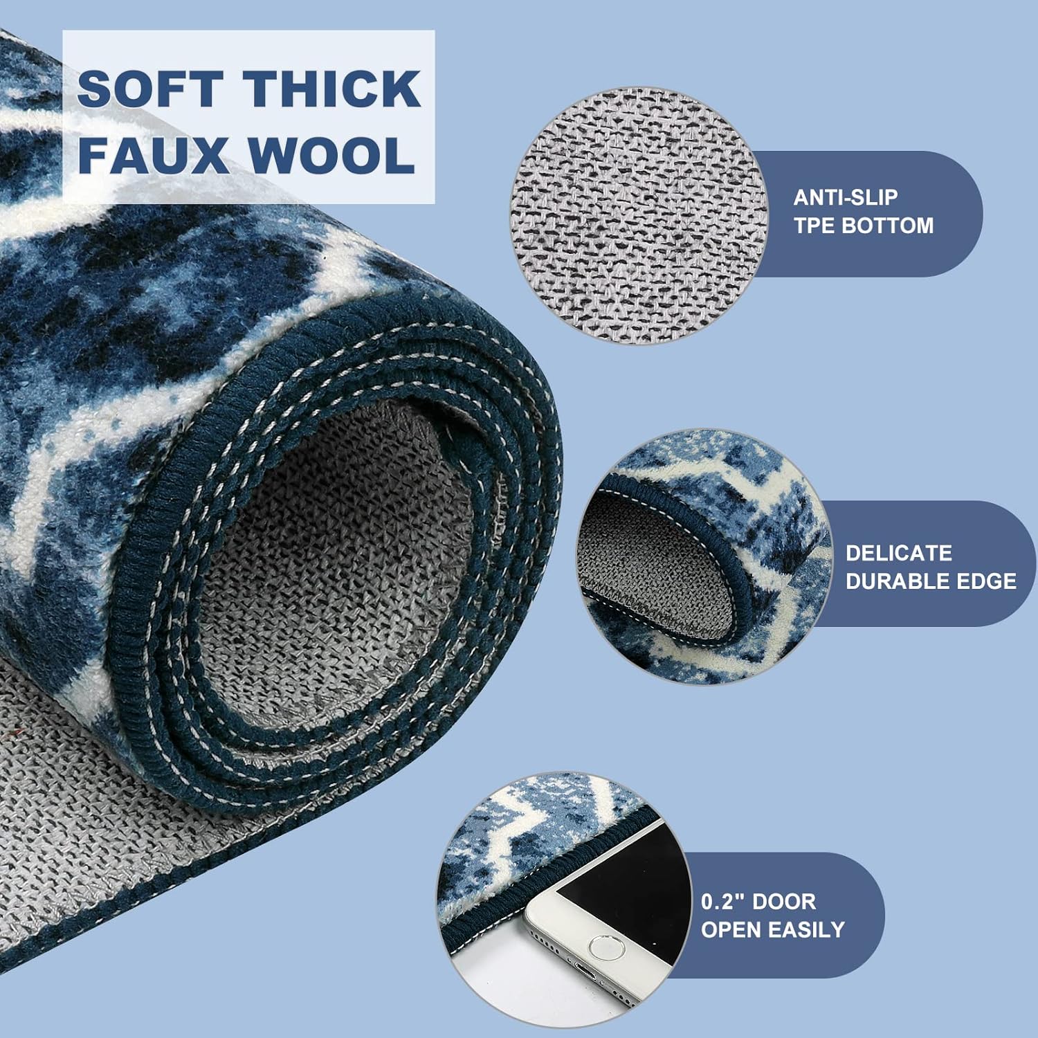 Wonnitar Moroccan Washable Area Rug Blue 4x6 Living Room Area Rug Geometric Contemporary Rug for Living Room Non-Slip Non-Shedding Dining Room Carpet for Office Kitchen Dorm (Post Blue,4'x6')