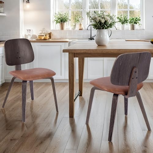 Art Leon Dining Chairs, Set of 2, Mid Century Modern Dining Room Chairs, Boucle Fabric Upholstered Kitchen Chairs, Armless Side Chairs with Solid Wood Legs, Washed Oak Bentwood, White