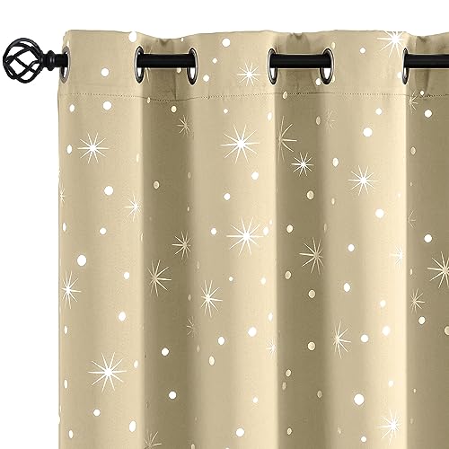 CUCRAF Blackout Curtains 63 Inch Length 2 Panels Set Room Darkening Thermal Insulated Noise Reducing Grommet Drapes with Silver Stars Print for Living Room,52 x 63 Inch,Dark Grey