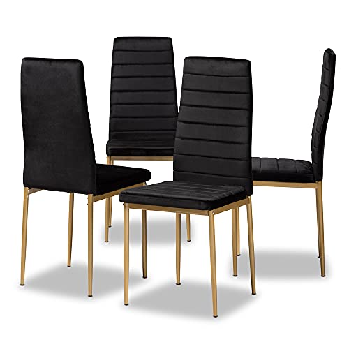 Baxton Studio Armand Modern Glam and Luxe Grey Velvet Fabric Upholstered and Gold Finished Metal 4-Piece Dining Chair Set